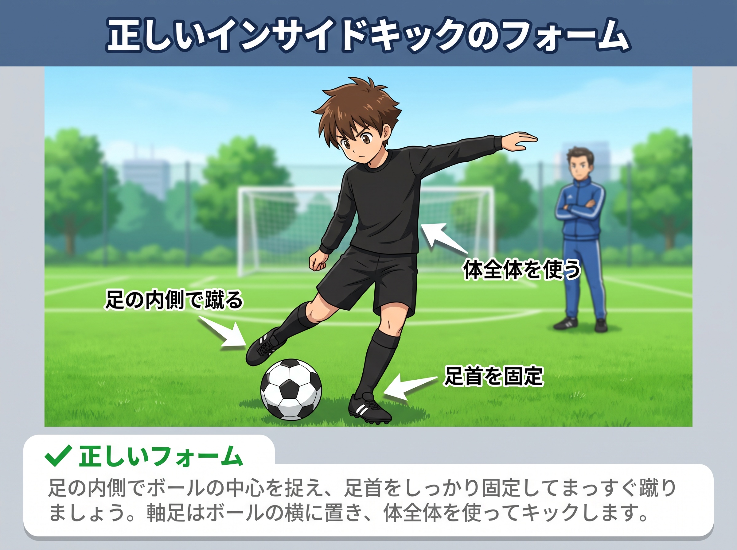 正しいインサイドキックのフォーム
